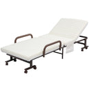 White Folding Guest Bed with Adjustable Backrest, Metal Frame - Single, Portable, 190 x 76 cm