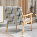 Beige Linen One Seater Sofa with Armrests and Lattice Pattern