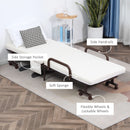White Folding Guest Bed with Adjustable Backrest, Metal Frame - Single, Portable, 190 x 76 cm
