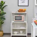 White Kitchen Microwave Cart with Cabinet and Locking Wheels