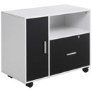 Black and White Mobile File Cabinet with Lockable Drawer and Shelf
