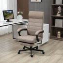 Brown Linen High-Back Swivel Office Chair with Footrest