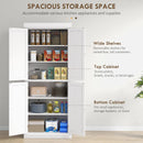 White Freestanding Kitchen Storage Cabinet with 4 Doors and 6-Tier Shelving