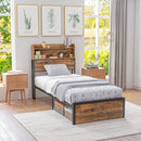 Rustic Brown Steel Single Bed Frame with Storage, 3.1FT