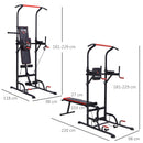 Black Multifunction Home Workout Power Tower with Sit-up Bench and Push-up Bars