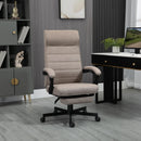Brown Linen High-Back Swivel Office Chair with Footrest