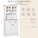 White Kitchen Storage Cabinet with Glass Doors and Drawers