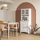 White Wooden Kitchen Storage Cabinet with Glass Door and Drawer