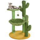 Green Chenille Cactus Cat Tree - 82cm Height with Scratching Post & Hammock