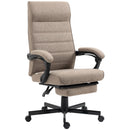 Brown Linen High-Back Swivel Office Chair with Footrest