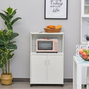 White Kitchen Microwave Cart with Cabinet and Locking Wheels