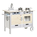 Wooden Kids Toy Kitchen Playset - White Pretend Cooking Set