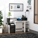 Modern Black and White Computer Desk with Drawers and Storage Shelves