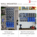 Blue Wall Mounted Tool Rack Organizer with 44 Storage Bins and Shelf