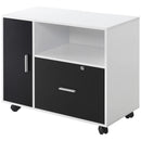 Black and White Mobile File Cabinet with Lockable Drawer and Shelf