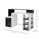 Modern Black and White Computer Desk with Drawers and Storage Shelves