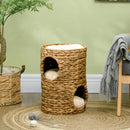Cat Barrel Tree with 2 Houses & Cushion - Light Brown