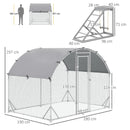 Metal Walk-In Chicken Run with Cover, Outdoor Poultry House, 2.8 x 1.9 x 2m, Grey