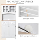 White Kitchen Storage Cabinet with Glass Doors and Drawers