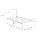 Metal Single Bed Frame with Headboard, Footboard, and Storage - Black