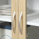 Modern White Kitchen Storage Cabinet with Glass Doors and Drawer, 180cm