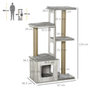 Grey Cat Tree Tower with Scratching Posts and Perches