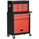 6-Drawer Black and Red Tool Cart with Wheels and Lockable Cabinet