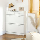 White Shoe Storage Cabinet with 2 Flip Drawers - Organiser for 12 Pairs
