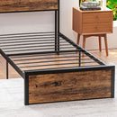 Rustic Brown Steel Single Bed Frame with Storage, 3.1FT