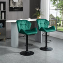 Green Velvet Bar Stools Set of 2 - Metal Frame, Adjustable Height, Swivel