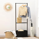 Dark Walnut Bamboo Coat Stand with Shelves and Fabric Storage Box