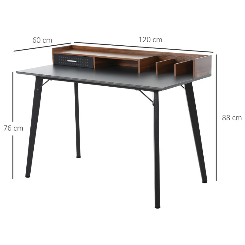 Black Compact Computer Desk with Monitor Stand and Storage