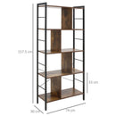 Rustic Brown 5-Tier Metal Frame Storage Shelf Bookcase
