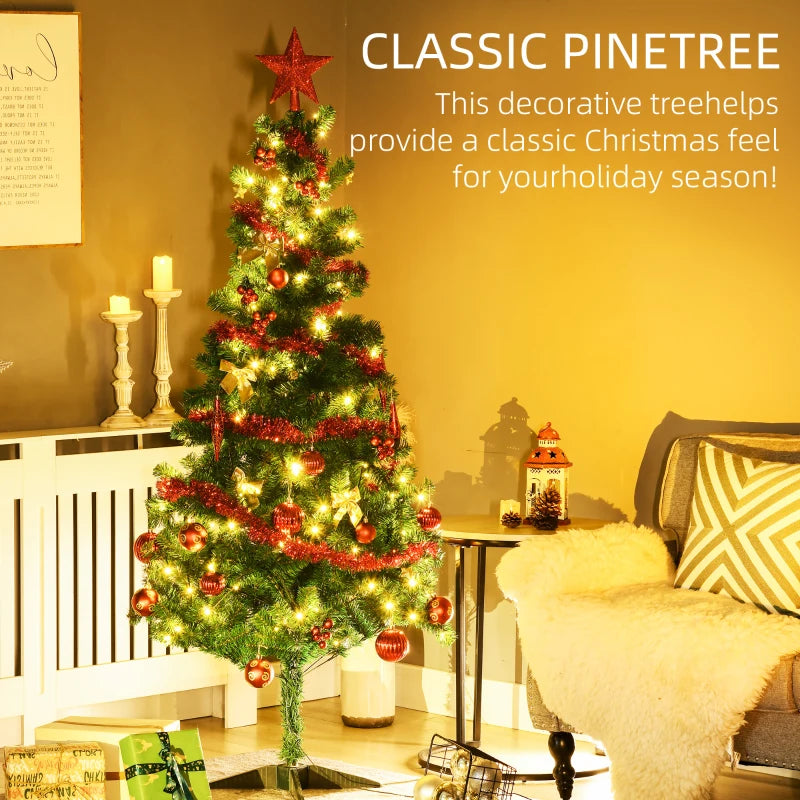 6ft Pre-lit Christmas Tree with Warm White LED Lights - Silver Tinsel, Balls, Star