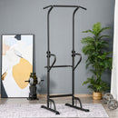 Black Power Tower Dip Station Pull Up Bar - Adjustable Height Home Gym Equipment