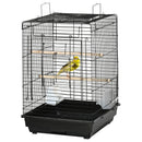 Black Steel Bird Cage with Open Top, Stand, Tray, Handles, Bowls - Parakeet, Finch