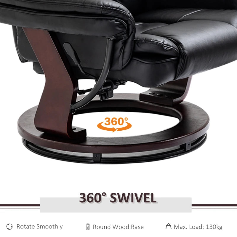 Black Manual Recliner with Footrest - PU Leather Lounge Chair