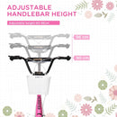 Pink Kids Scooter with Adjustable Handlebar, 2 Brakes, Basket, Cupholder, Mudguard, 16" Inflatable Tyres