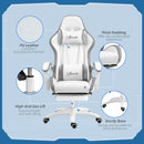 White & Grey Racing Gaming Chair with Footrest and Swivel Seat