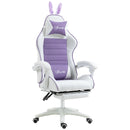 Purple Gaming Chair with Rabbit Ears, Footrest & Support