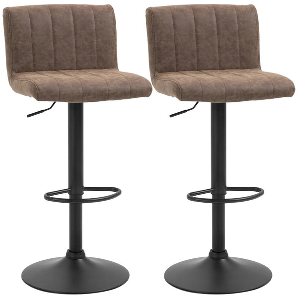 Brown Swivel Barstools Set of 2, Adjustable Counter Chairs with Footrest, PU Leather