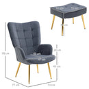 Dark Grey Velvet Armchair Set with Ottoman - Modern Steel Legs Accent Chair for Living Room, Bedroom