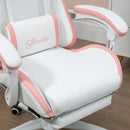 White and Pink Racing Gaming Chair with Footrest and Swivel Seat