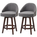 Dark Grey Nailhead Bar Stools Set of 2 with Rubber Wood Legs