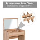 Wood Grain Dressing Table Set with Padded Stool and Flip-up Mirror