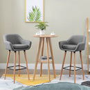 Grey Upholstered Bar Stools Set of 2 - Modern Metal Frame, Solid Wood Legs