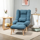 Blue Reclining Armchair with Ottoman and Adjustable Backrest