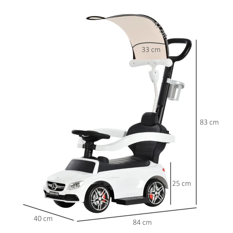 White Toddler 3-in-1 Ride-On Push Car with Canopy & Horn