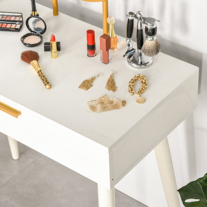 White Round Mirror Dressing Table with Drawers