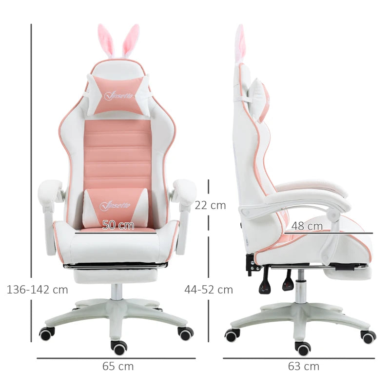 Ftx Racing Chair Pink Pink Racing Gaming Chair with Rabbit Ears, Footrest, Headrest & Lumbar ...